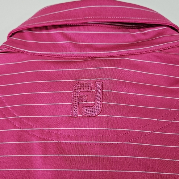 FootJoy Pink & White Stripe Performance Golf Polo Shirt Quick Dry L Foot Joy - Picture 3 of 6